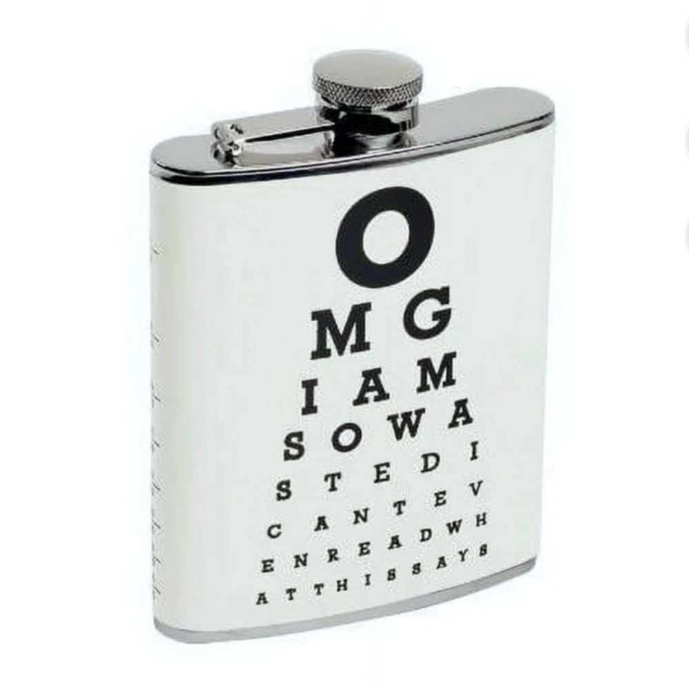 Flask•NIB•Eye Chart Flask by Wink•Stainless Steel Pocket Flask•7 fl oz Capacity